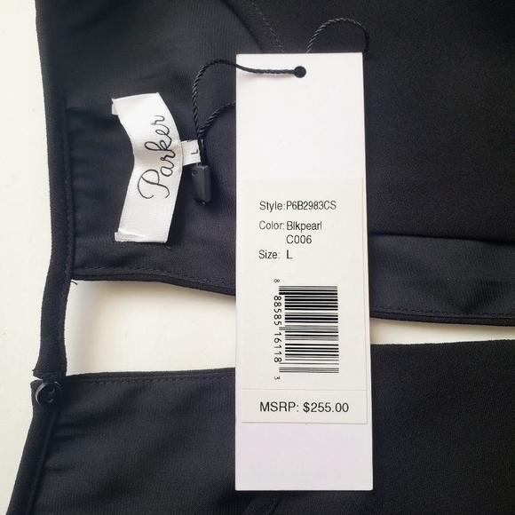 Parker Ronan Mini Dress Black White Color Block Cutout Keyhole Sleeveless L NWT - Picture 13 of 16